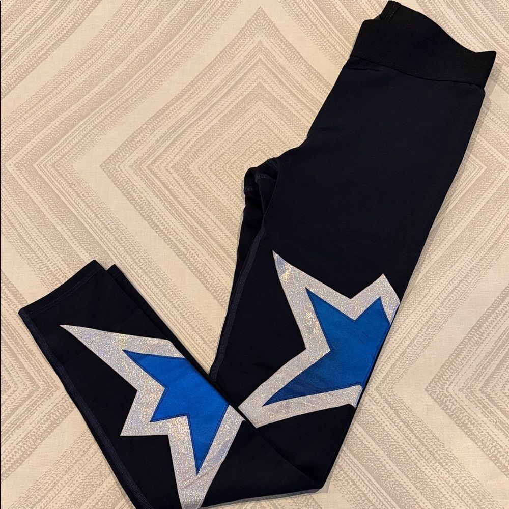 Heroine Sport Wham Black Star Leggings Silver & Blue Size S